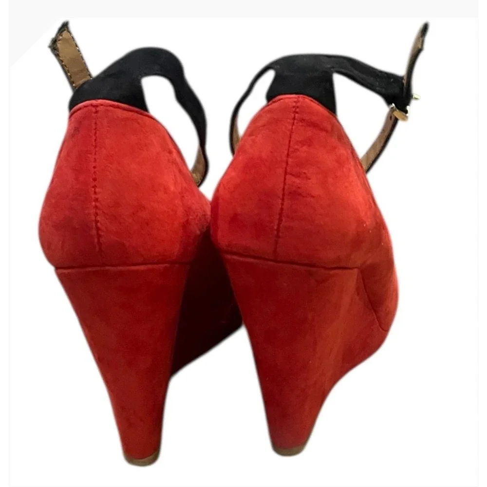 ZARA Collection Red Suede‎ Peep Toe Ankle Strap Wedge Heels Women Size 36